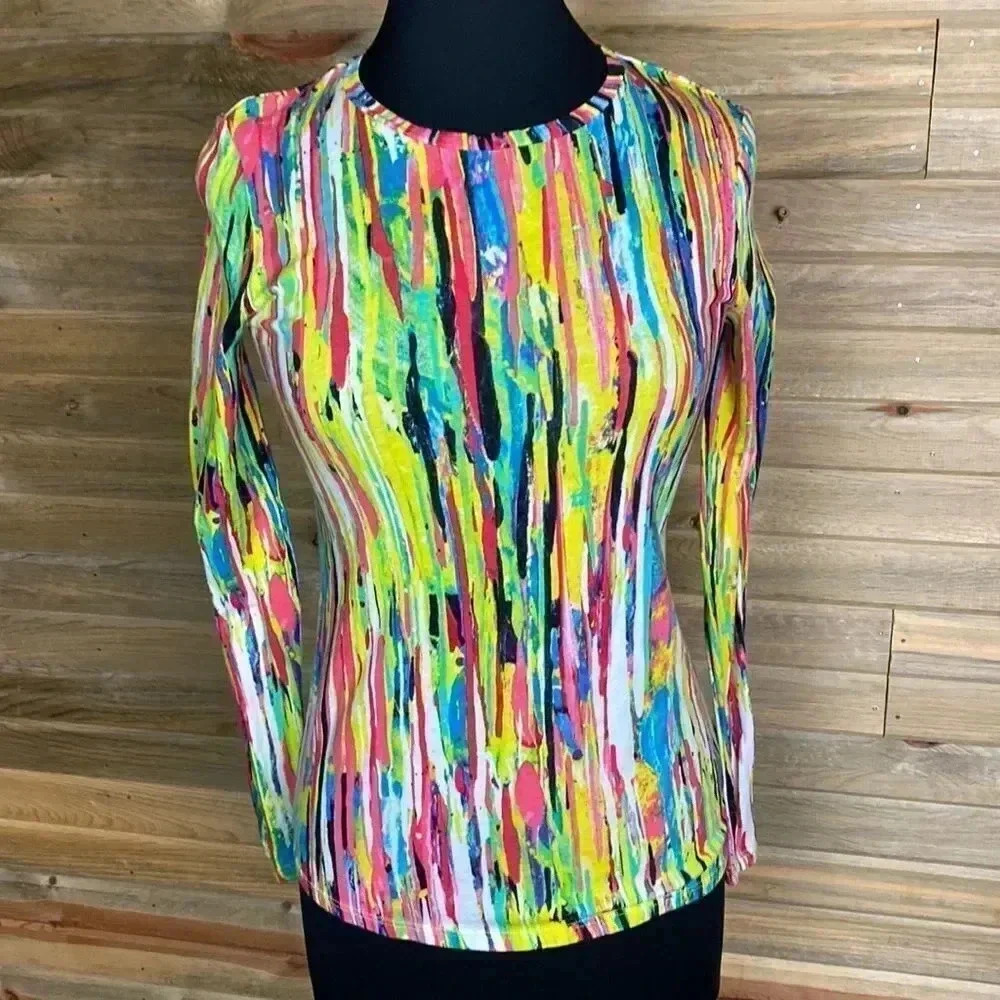 Prabal Gurung Multi Colored Long Sleeve Tee Size XS 0856